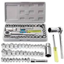 Kit Jogo Soquetes Sextavado C/ Catraca 40 Pcs Reversível