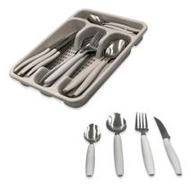 Kit Jogo Talheres Faqueiro Porta 25 Peças Cozinha Vermelho Inox Kit Jogo Talheres Faqueiro Porta 25 Peças Cozinha Vermelho Inox