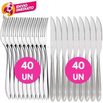 Kit Jogo Talheres Inox Com 40, 60 ou 80 Garfo Faca Mesa Jantar Refeição Restaurante Cozinha