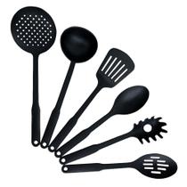 Kit Jogo Talheres Nylon De Cozinha 6 Peças Colher Concha Escumadeira Espatula Pincel Pegador - Arena