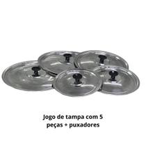 Kit Jogo Tampas Completo 16 a 24 Para Panelas Aluminio Conjunto com Puxador em Baquelite