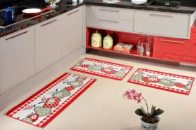 Kit jogo tapete cozinha 3 peças 100% antiderrapante não risca o piso toque veludo ótima qualidade-ka-23-vermelho