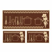 Kit Jogo Tapete Passadeira Cozinha 3 Peças Antiderrapante Emborrachado Capacho Macio Simples Basico