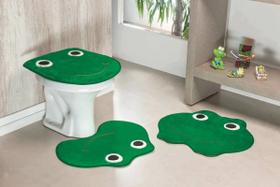 Kit Jogo Tapete Piso De Banheiro 3 Peças Completo Verde Sapo - casa pedro