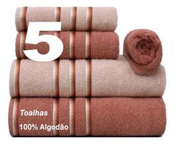 Kit Jogo Toalhas Banho + Rosto 5 Pcs 100% Algodão Luxo Classic Appel