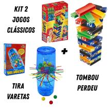 Kit Jogo Tombou Perdeu Empilha Blocos 45 Pçs e Jogo Tira Varetas Clássico