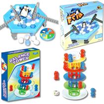 Kit Jogo Torre Maluca + Jogo Pinguim Quebra Gelo Colorido Infantil Divertido Educativo