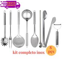 Kit Jogo Utensílios 100% Inox 8 pçs com Descascador Legumes