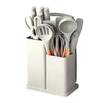 Kit Jogo Utensílios de Cozinha Luxo 19 Pçs c/ Tábua Espátula Faca Tesoura