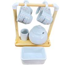 Kit jogo Xicaras 8 pçs Porcelana e Pinus - Poá colorido2