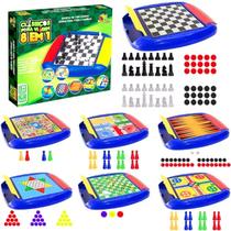 Kit Jogos 8 em 1 Clássico Para Viagem Adulto Infantil Familiar Xadrez Dama Gamão Ludo