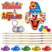 Kit Jogos Brincadeiras Tradicionais Festa Junina Pescaria Varas Palhaço Bocão Argola