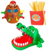 Kit Jogos Brinquedo Crocodilo Morde Dedo + Barril Do Pirata + Pula Batata Infantil
