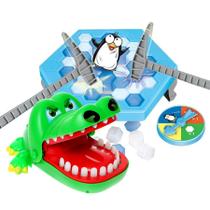 Kit Jogos Brinquedo Infantil Crocodilo Morde Dedo + Pula Pirata + Quebra Gelo do Pinguim Infantil tipo:Croco + Quebra G
