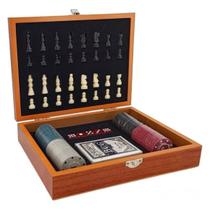 Kit Jogos com Tabuleiro de Xadrez e Caixa de Poker e Baralho Kit Jogos com Tabuleiro de Xadrez e Caixa de Poker e Baralho