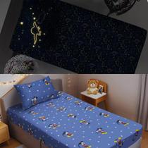 Kit Jogos de Lençol Dinossauro Brilha Escuro e Mickey Azul