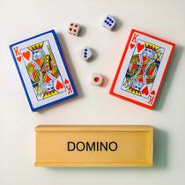 Kit jogos de mesa baralho dominó e dado completo para diversão em família