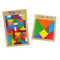 Kit Jogos Educativo Tangram e Tetris 40 Peças em MDF