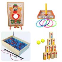 Kit Jogos Festa Junina Palhaço Bola Ao Alvo Pescaria Argola