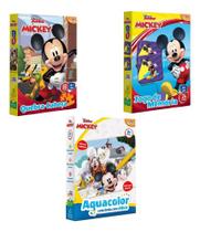 Kit Jogos Mickey Quebra Cabeça Jogo Memoria E Pintura Mágica