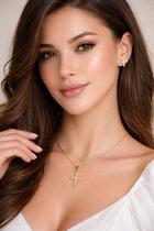 Kit Joia Delicada Cruz Cravejada Ouro 18k Zircônias Luxo Kit Joia Delicada Cruz Cravejada Ouro 18k Zircônias Luxo