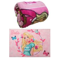Kit Jolitex Manta Barbie Rosa e Tapete Borboleta 100x70cm