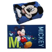 Kit Jolitex Manta Mickey Fun Azul e Tapete Mickey 100x70cm Azul