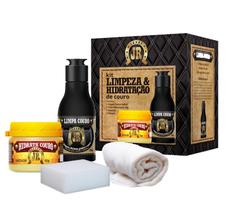 Kit JR Limpa Couro 140ml + Hidrata Couro 60g para Bancos Automotivos, Jaquetas, Sofás, Botas, Bolsas