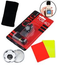 Kit Juiz Futebol Apito Fox 40 + Moeda + Munhequeira 15cm e Cartão