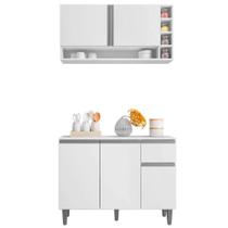 Kit Julieta Cozinha Balcão 3 Portas S/ Tampo + Aéreo 2 Portas Branco - Bela Móveis Kit Julieta Cozinha Balcão 3 Portas S/ Tampo + Aéreo 2 Portas Branco - Bela Móveis