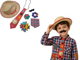 Kit Junino Chapéu De Palha Gravata Remendo Festa Junina Kit Junino Chapéu De Palha Gravata Remendo Festa Junina