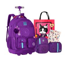 Kit Juvenil Mochila Escolar Rodinha com Lancheira e Estojo Rebecca Bonbon Original Clio Com Caderno e Ecobag