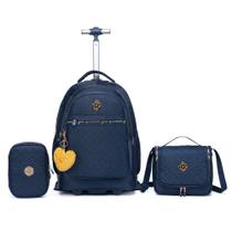 Kit Juvenil Mochila Rodinha Lancheira Estojo Espaçosa Resistente Primicia