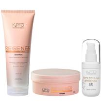 Kit K.Pro Regenér - Shampoo 240ml + Máscara 165g + K21 30ml Kit K.Pro Regenér - Shampoo 240ml + Máscara 165g + K21 30ml