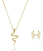 Kit Kefera - Colar Com Pingente Cobra + Brinco Banhado em Ouro 18k