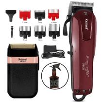 Kit Kemei 2 Maquinas Elétricas Potentes 110/220V Recarregáveis Cortar Cabelo Barba Barbeador Shaver