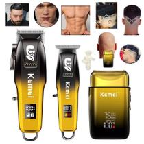 Kit Kemei KM-8501/TX10 Completo de Máquinas de Corte e Acabamento Profissional Recarregável Kit Kemei KM-8501/TX10 Completo de Máquinas de Corte e Acabamento Profissional Recarregável