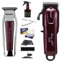 Kit Kemei Maquina Cortar Cabelo Barba Potente Voltagem 110/220V Acabamento Barba Desenho