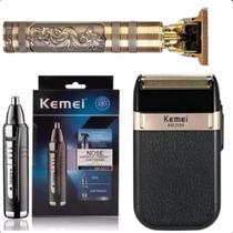 Kit Kemei Premium com Cortador de Cabelo e Barbeador Ajustável