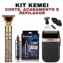 Kit Kemei Premium: Máquina de Cortar e Barbeador com Aparador Ajustável Kit Kemei Premium: Máquina de Cortar e Barbeador com Aparador Ajustável