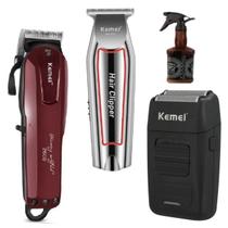 Kit Kemei Profissional 110/220V Maquinas Cortar Cabelo Barba Acabamento Barba Pezinho E Shaver