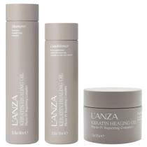 Kit Keratin Healing Oil Shampoo, Condicionador Lustrous e Intensive Hair Masque Lanza