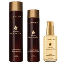 Kit Keratin Shampoo Cond Lustrous e Oil Hair Treatment Lanza