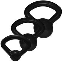 Kit Kettlebell com 4kg, 6kg e 8kg Emborrachado Preto Mega Peso