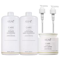 Kit Keune Care Satin Oil Shampoo 1000ml + Condicionador 1000ml + Máscara 500ml + Válvulas Pump