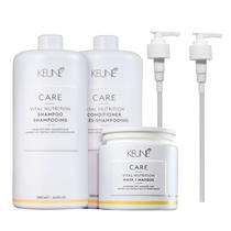 Kit Keune Care Vital Nutrition Shampoo 1000ml + Condicionador 1000ml + Máscara 500ml + Válvulas Pump