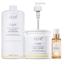 Kit Keune Care Vital Nutrition Shampoo 1000ml e Máscara 500ml + Satin oil 95ml + Válvula Pump