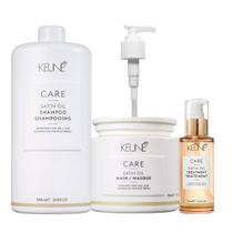 Kit Keune Satin Oil Shampoo 1000ml + Máscara 500ml + Óleo 95ml + Válvula Pump