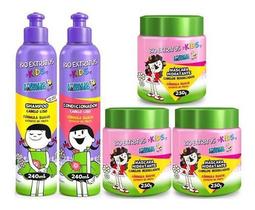 Kit Kids Cabelo Liso Bio Extratus Shampoo, Condicionador e 3x Máscaras