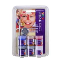 Kit Kids Tinta Maquiagem p/ Pele Color Make Liquida 6 Cores + Pincel + Glitter